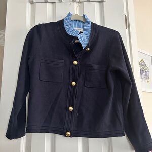Navy Blue Women's Cardigan with Gold Buttons